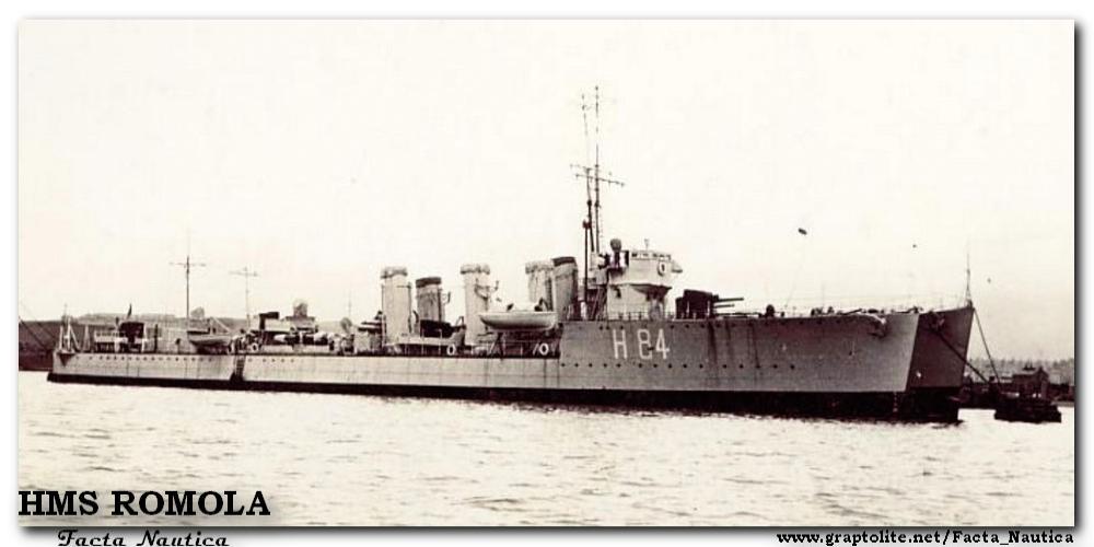 Brytyjski niszczyciel HMS ROMOLA (typ R). The British destroyer HMS ROMOLA (R Class).