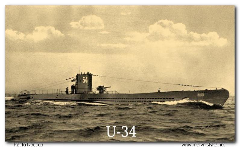 U-34, U-Boot typu VIIC, zaton�� 5 sierpnia 1943 nieopodal K�ajpedy w wyniku zderzenia z okr�tem baz� okr�t�w podwodnych LECH. Podniesiony 8 wrze�nia 1943, nie wr�ci� do s�u�by.