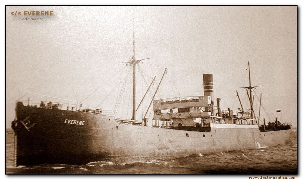 The steamer EVERENE was torpedoed by U19 and sunk on January 25 1940, 5 miles off Longstone, Farne Islands, when on voyage from Blyth to Liepaja.