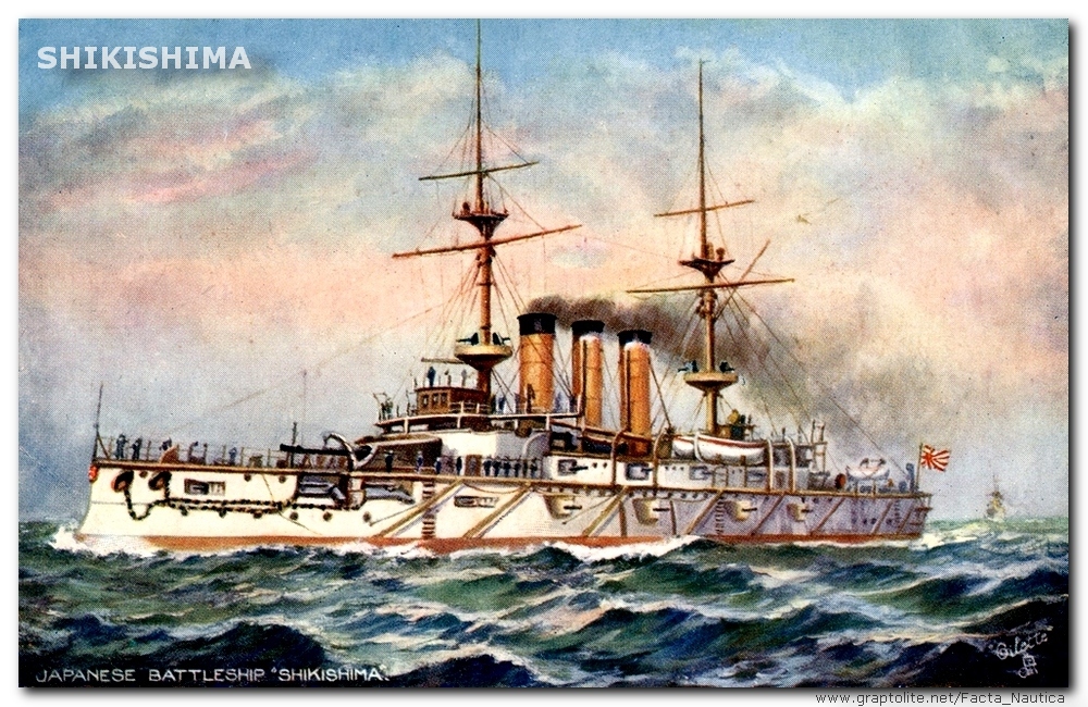 Facta Nautica: The Japanese battleship SHIKISHIMA. Old postcard. The Imperial Japanese Navy.