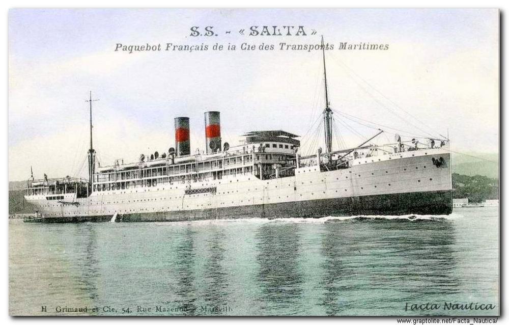 Facta Nautica: S.S. SALTA. Paquebot Francais de ia Cie des Transports Maritimes.