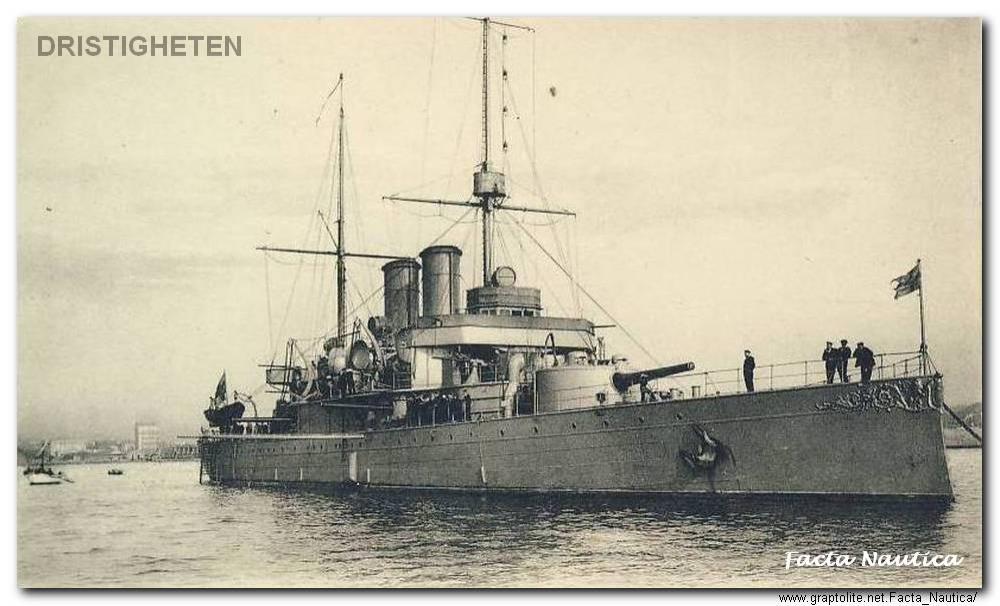 Szwedzki pancernik obrony wybrze�a DRISTIGHETEN. The Swedish coast defence ship DRISTIGHETEN. Launched: 1900.